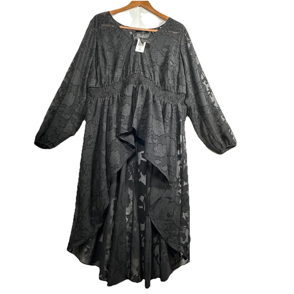 Torrid 2X Chiffon Floral Clip Dot High-Low Top Deep Black Boho Flowy Plus Size - Picture 1 of 6